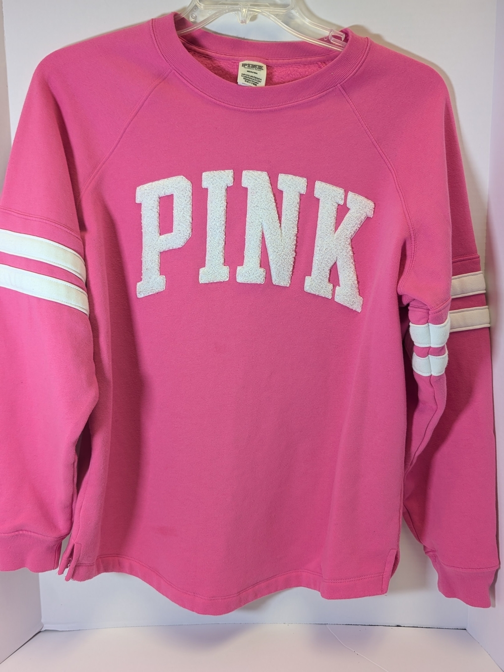 PINK Victoria's Secret Bright Pink Crewneck with White Chenille Logo